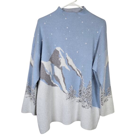 Rachel Zoe Sweaters - Rachel Zoe Sweater Women's 1X Fuzzy Mountain Snow Scene Winter Festive Casual